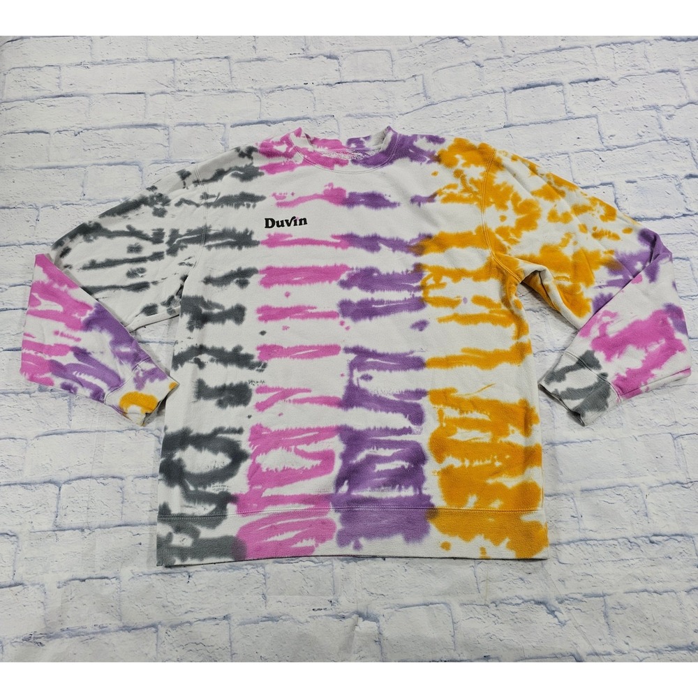 Duvin Sweatshirt MENS L Multicolor Tie Dye Crewneck Embroidered Logo Streetwear